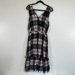 Isabella Sinclair Dicken Tiered Dress Blue Pink Plaid Sleeveless V-Neck V-Back M